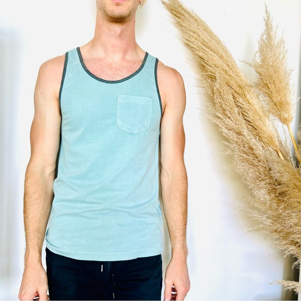 MENS SUN DIEGO Light Blue Grey Contrast Two Tone Sleeveless Tank Top Pocket S